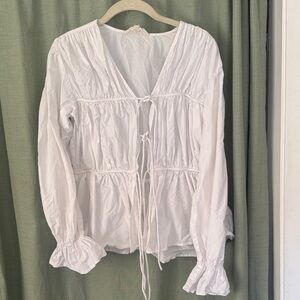 Free People White Ruched Blouse